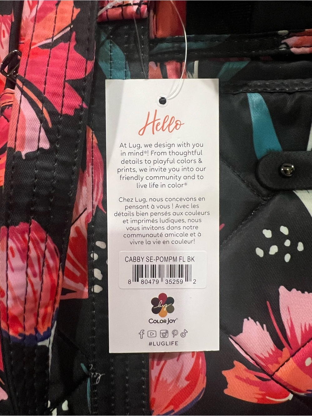 LUG Cabby SE Tote Bag- Pom Pom Floral Black NWT - Picture 5 of 8